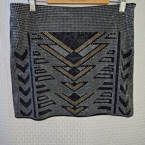 FATE Beaded Geometric Print Skirt Small By Fate Black & Silver